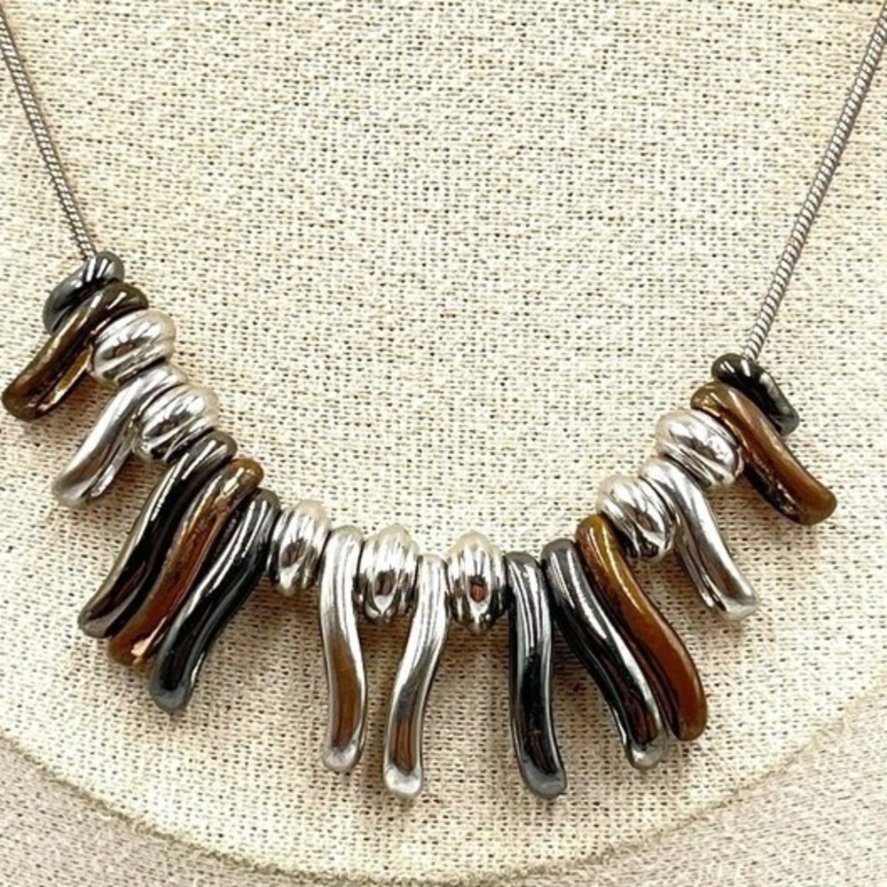 VTG Nine West Vintage Mixed Metal Snake Chain Necklace Abstract Dangle Fringe